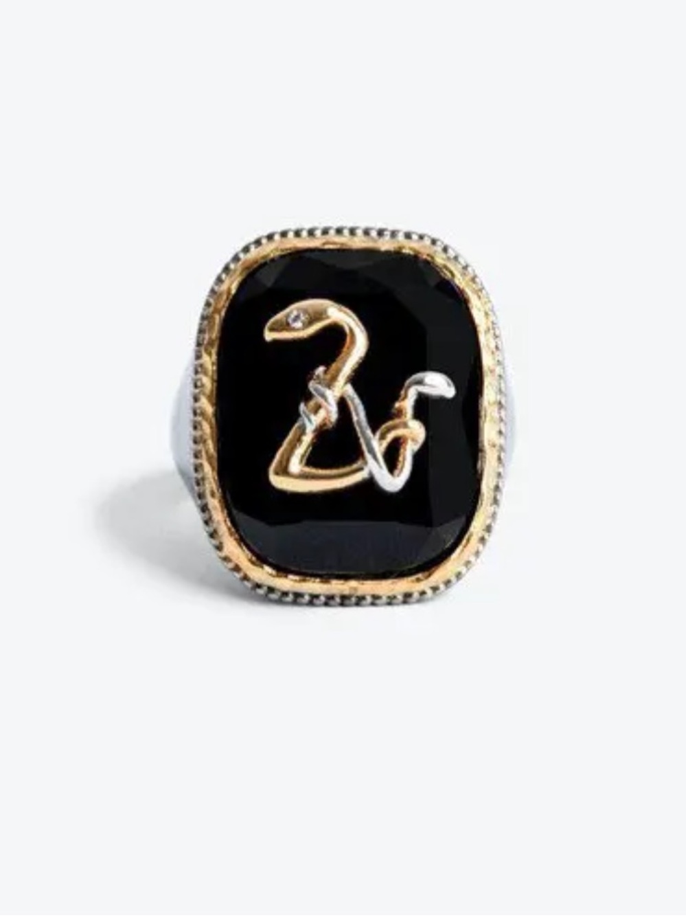 $198 ZADIG & VOLTAIRE ZV Snake Signet Ring Black Stone NEw